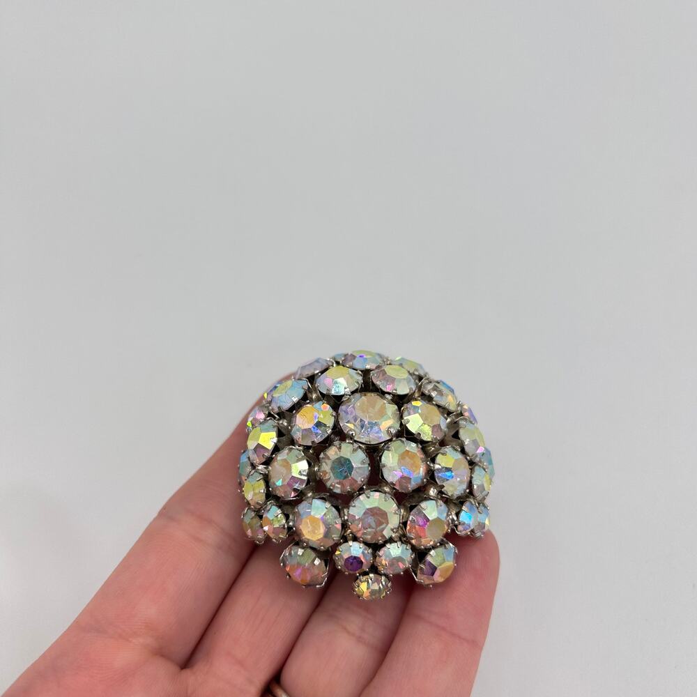 Vintage Warner Dome Brooch 2" Aurora Borealis Rhinestone Pin Signed Jewelry - Picture 9 of 10